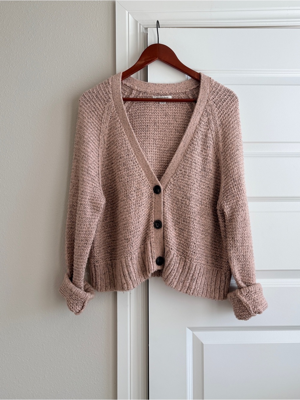 American Eagle AE Blush Pink Marled Knit Cardigan Sweater L oversized